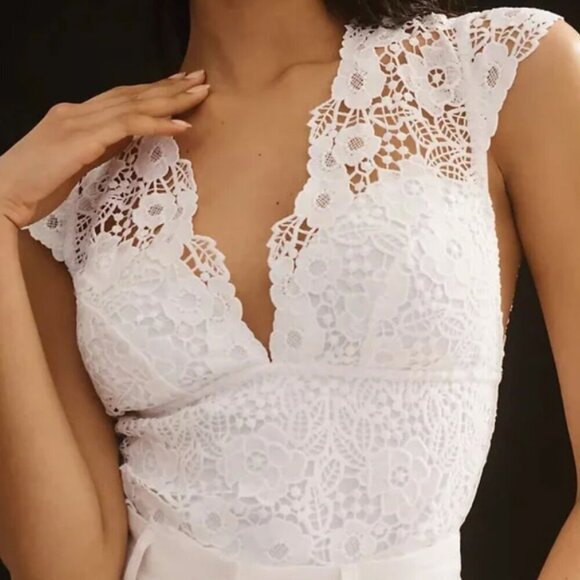 ANTHROPOLOGIE BHLDN Alandra Floral Lace Cutout Cap Sleeve Bridal Bodysuit L NWT - Picture 1 of 1